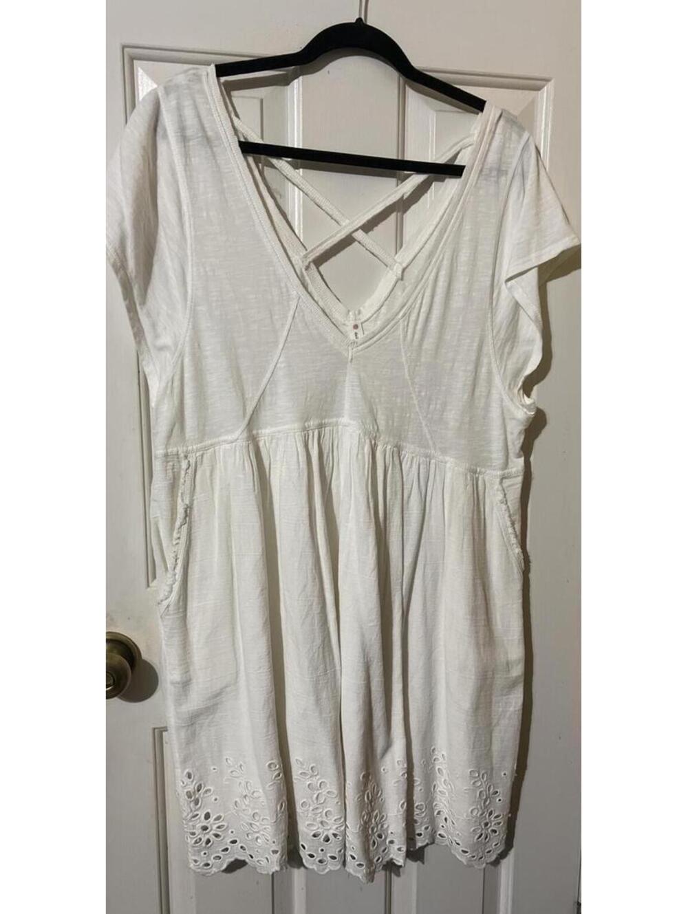 Daily Practice White Eyelet Hem Dress Large Anthro